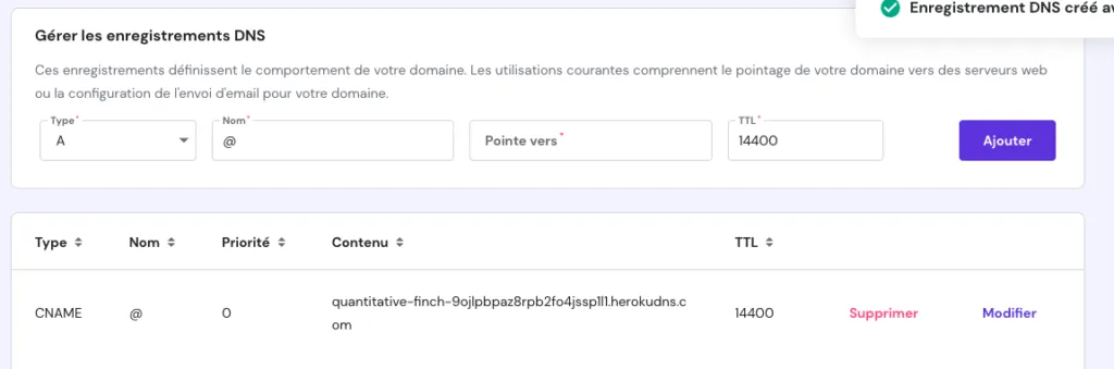 dns ajoutée