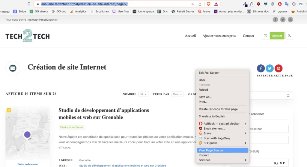 afficher le code source d'une page