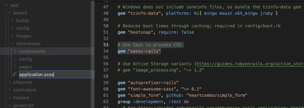 fichier application.scss rails