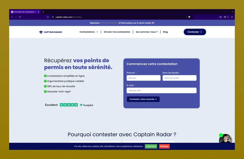 Page d'accueil du site Captain Radar réalisé par Alexis Stephan