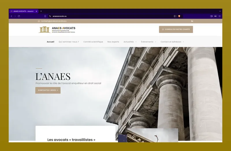 Page d'accueil du site ANAES Avocats réalisé par Alexis Stephan
