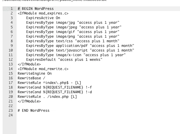 image illustrant le fichier par defaut .htaccess