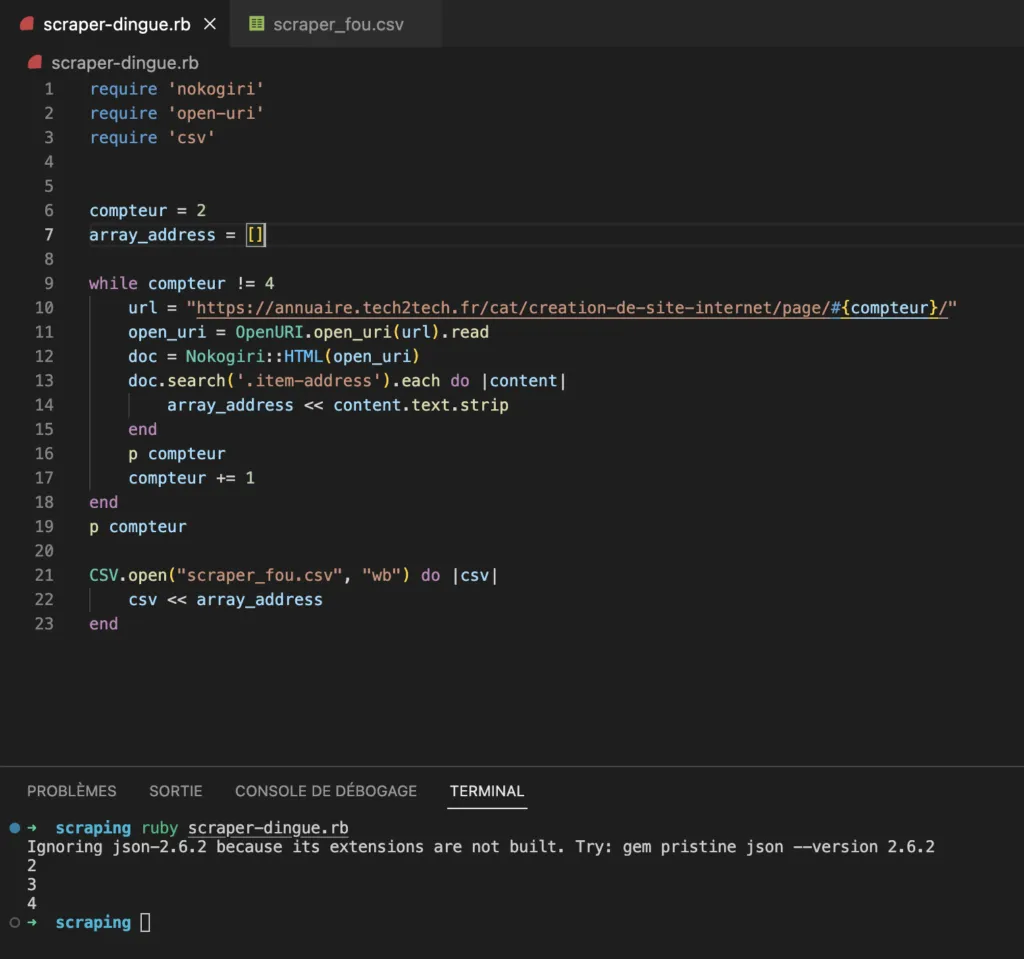 scraper terminée ruby